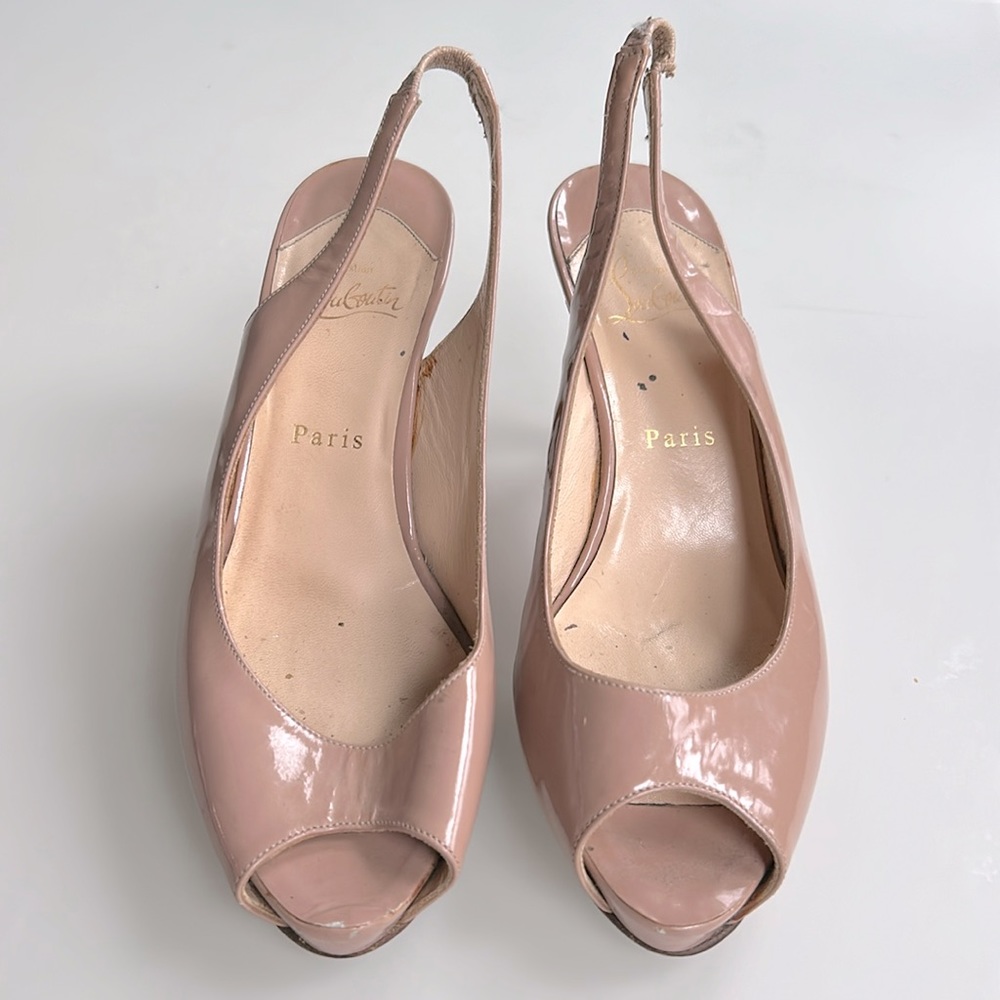 Christian Louboutin Nude Slingbacks with Peep Toe.  Size 39.